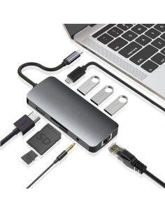 HUB USB-C 8 en 1 (HDMI/Ethernet/3xUSB/USB-C/SD-MicroSD)